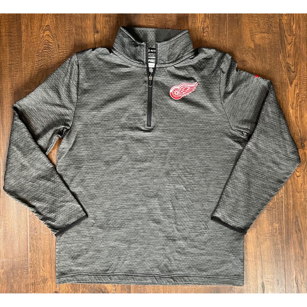 Fanatics Detroit Red Wings NHL Authentic Pro Quarter Zip Mens Large Grey